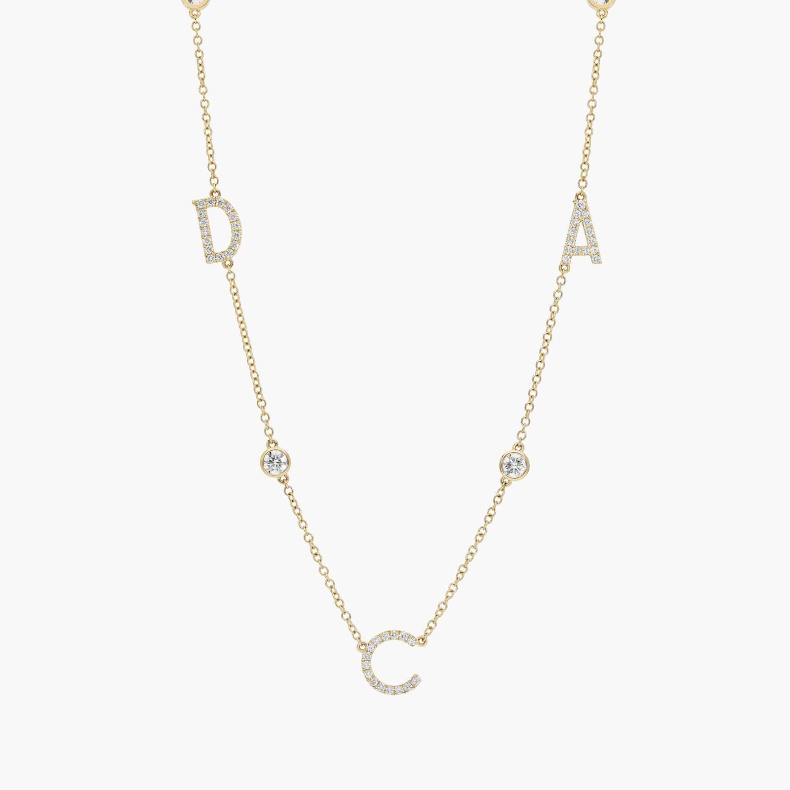 Personalized Station Three Initial Necklace With Lab-Grown Diamonds in 14k Yellow Gold