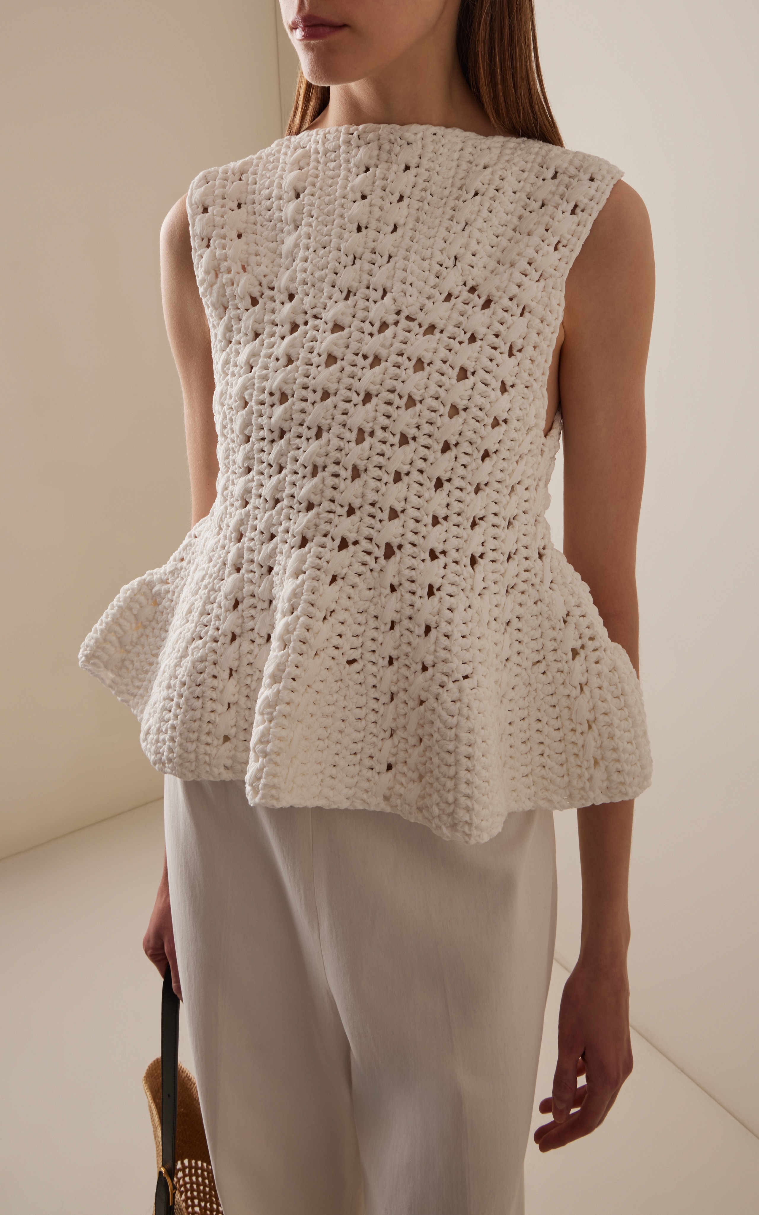 Yuka Crocheted Cotton-Blend Peplum Top