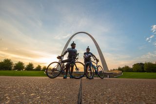 Donnie and Eric Seals at the start of their 3-day ride, in front of The Gateway Arch in St.Louis