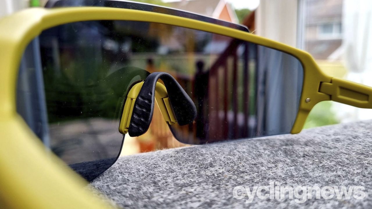 Close up of the nose pad of Smith Flywheel sunglasses