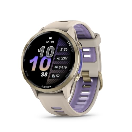 Garmin&amp;reg; Forerunner&amp;reg; 970, Premium Gps Running and Triathlon Smartwatch, Amoled Display, Built-In Led Flashlight, Soft Gold Titanium With French Gray Case and French Gray/translucent Indigo Band