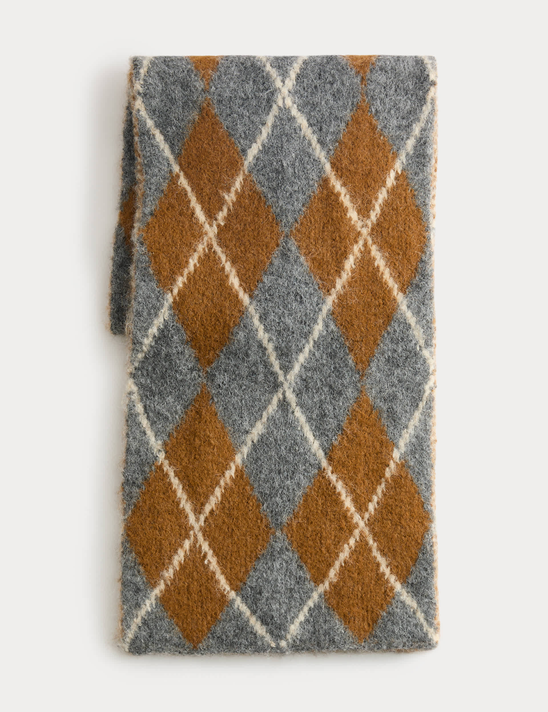 Fluffy Argyle Scarf With Wool
