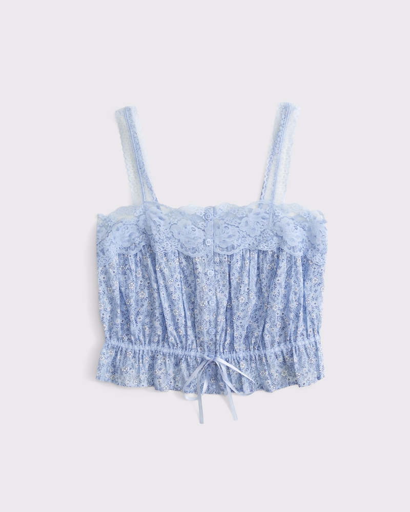 Lace-Trim Cinched Button-Through Cami
