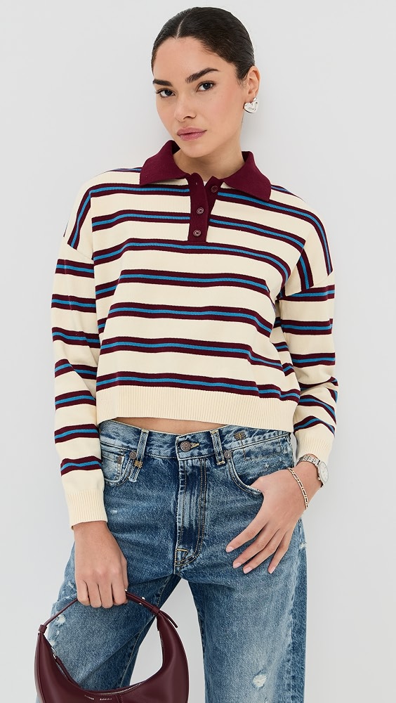 Zadie Crop Polo - Burgundy Stripe