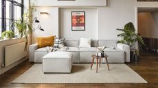 Swyft sofa model 03 in living room with ottoman