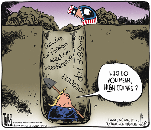 Political Cartoon U.S. Trump Dirt Ukraine Impeachment