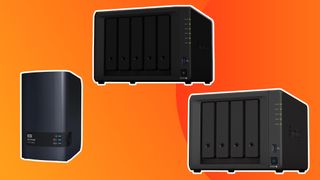 Three of the best NAS drives on an orange background