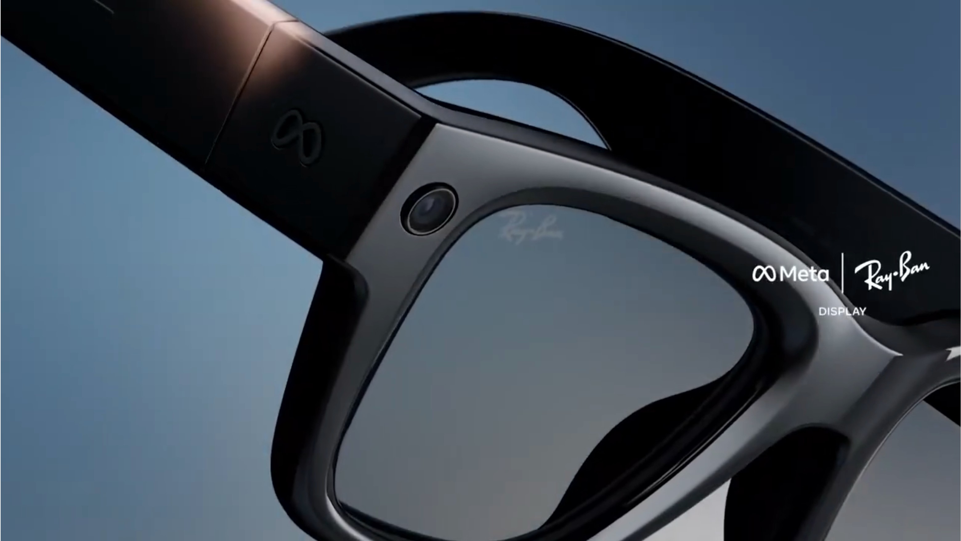 A leak of Ray-Ban Meta Display smart glasses frames from a front-side angle