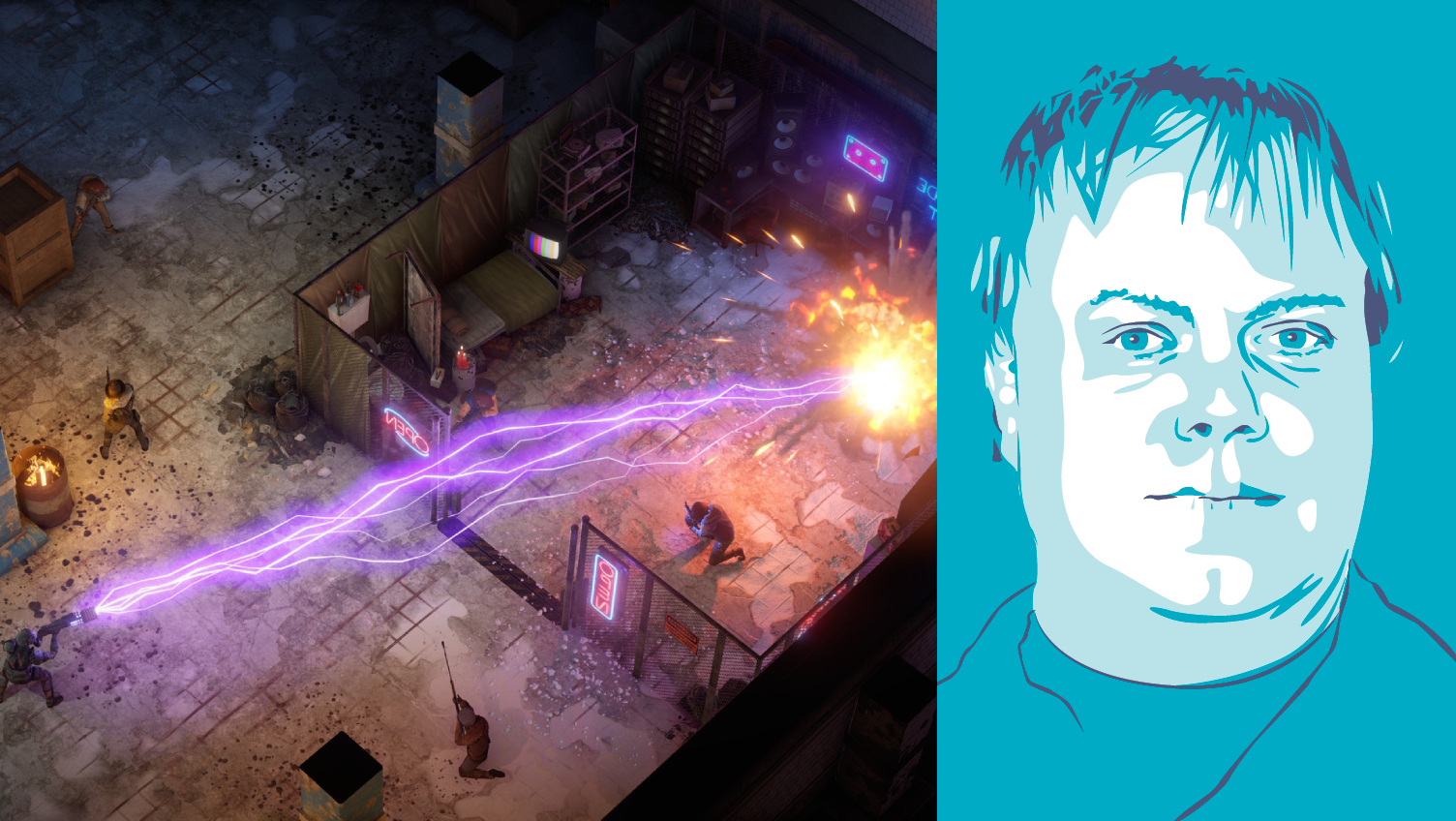 Wasteland 3 composite with headshot of PC gaming writer Andy Chalk
