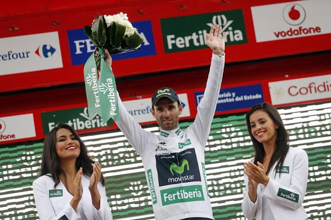 Alejandro Valverde (Movistar) can be consoled with the white combination jersey