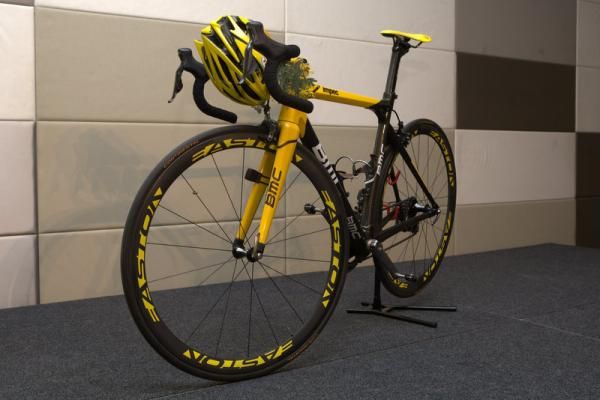 Evans' BMC Time Machine complete with a sprig of wattle