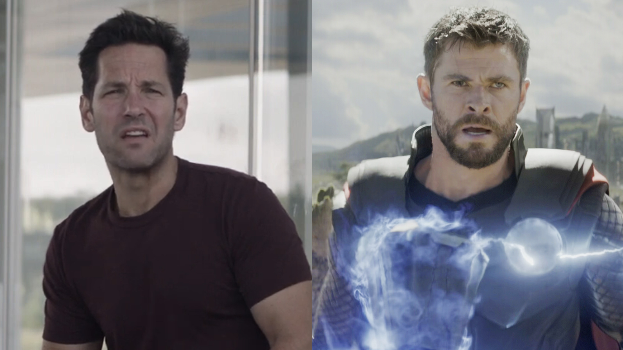 Scott Lang (Rudd) sits &amp; tries to enjoy a taco before the guardians crash land in the Avengers HQ Backyard (Endgame), Thor is ready to take on Thanos, but he doesn't aim for the head (Infinity War).
