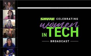 The on-screen image of the Shure “Celebrating Women in Technology” panel.