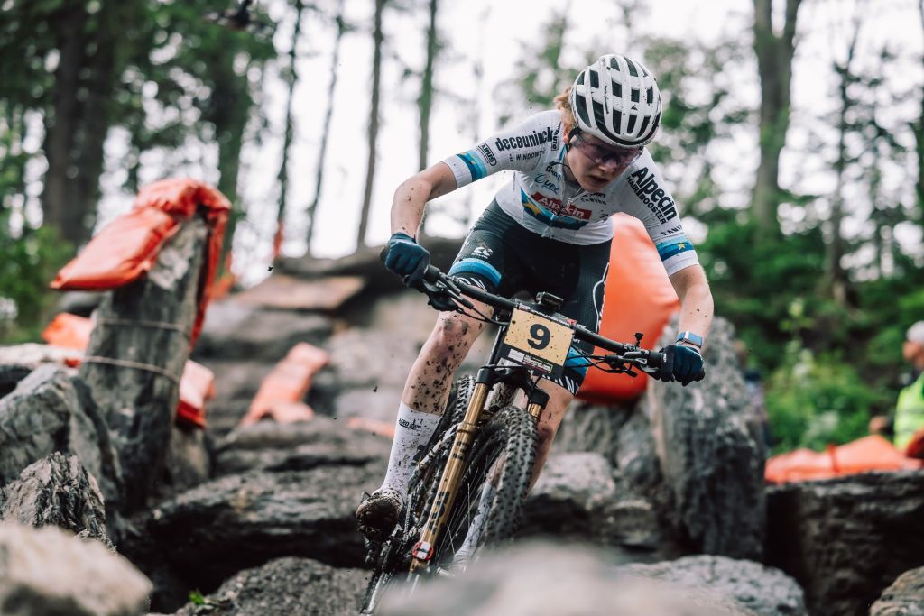 CRANSMONTANA SWITZERLAND JUNE 23 Puck Pieterse of Netherlands competes in the UCI Mountain Bike World Cup Crans Montana Cross Country XCO Women Elite on June 23 2024 in CransMontana Switzerland Photo by Piotr StaronGetty Images