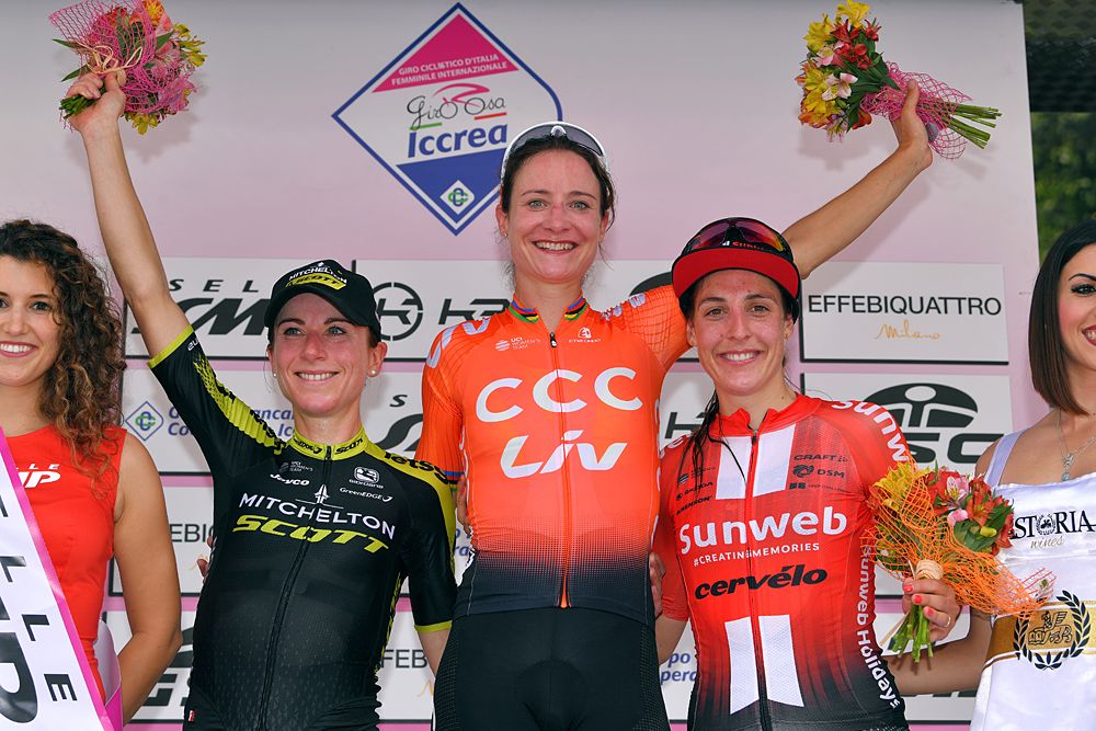 Marianne Vos (CCC-Liv) wins stage 2 of the Giro Rosa, Annemiek van Vleuten (Mitchelton-Scott) second and Lucinda Brand (Sunweb) third