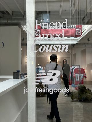 The front door at A Friend Named Cousin, a gallery space by New Balance and Joe Freshgoods during the Paris Olympics.