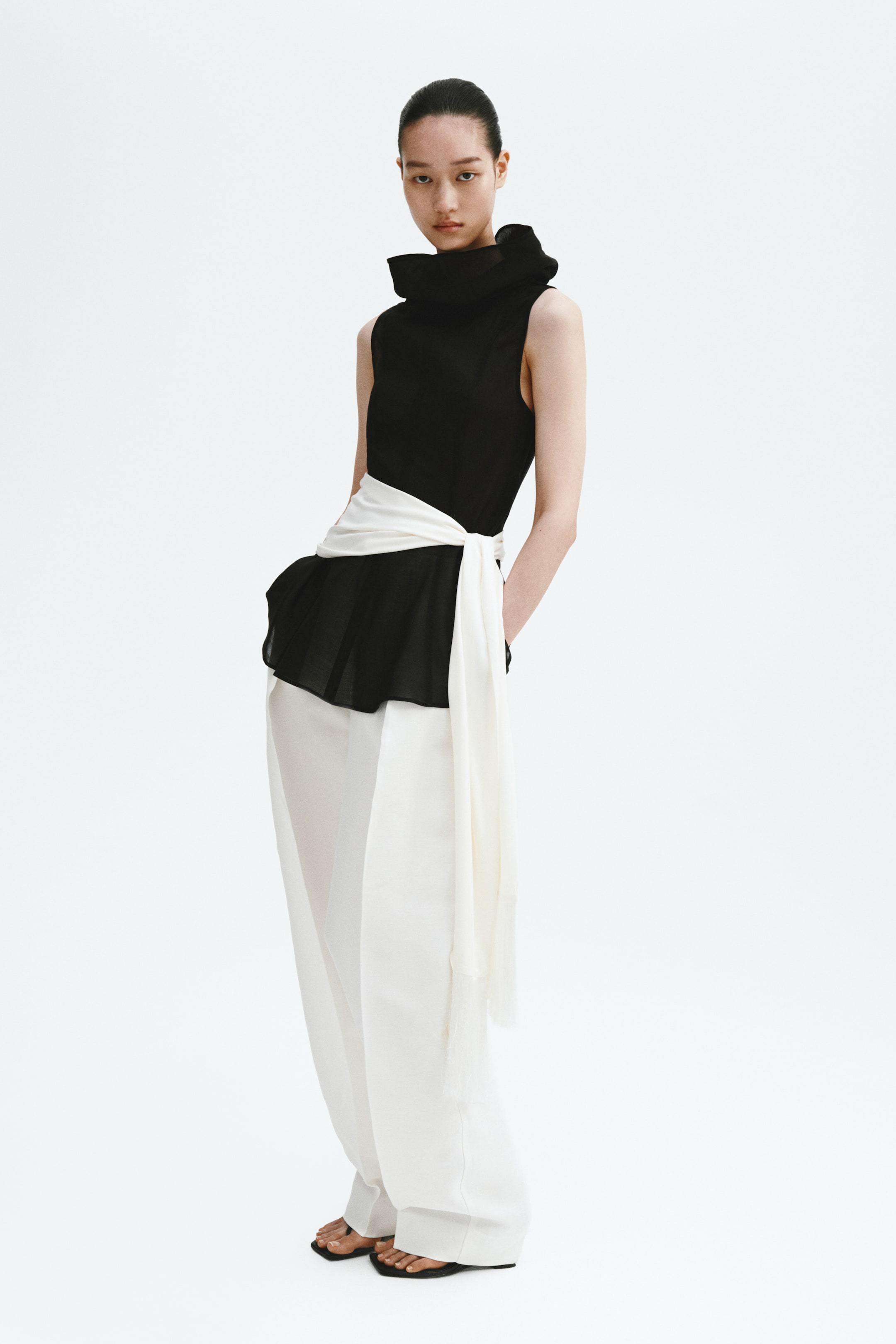 Ramie-Blend Peplum Top