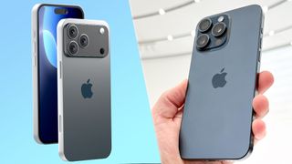 iPhone 17 Pro Max render next to a photo of an iPhone 15 Pro Max