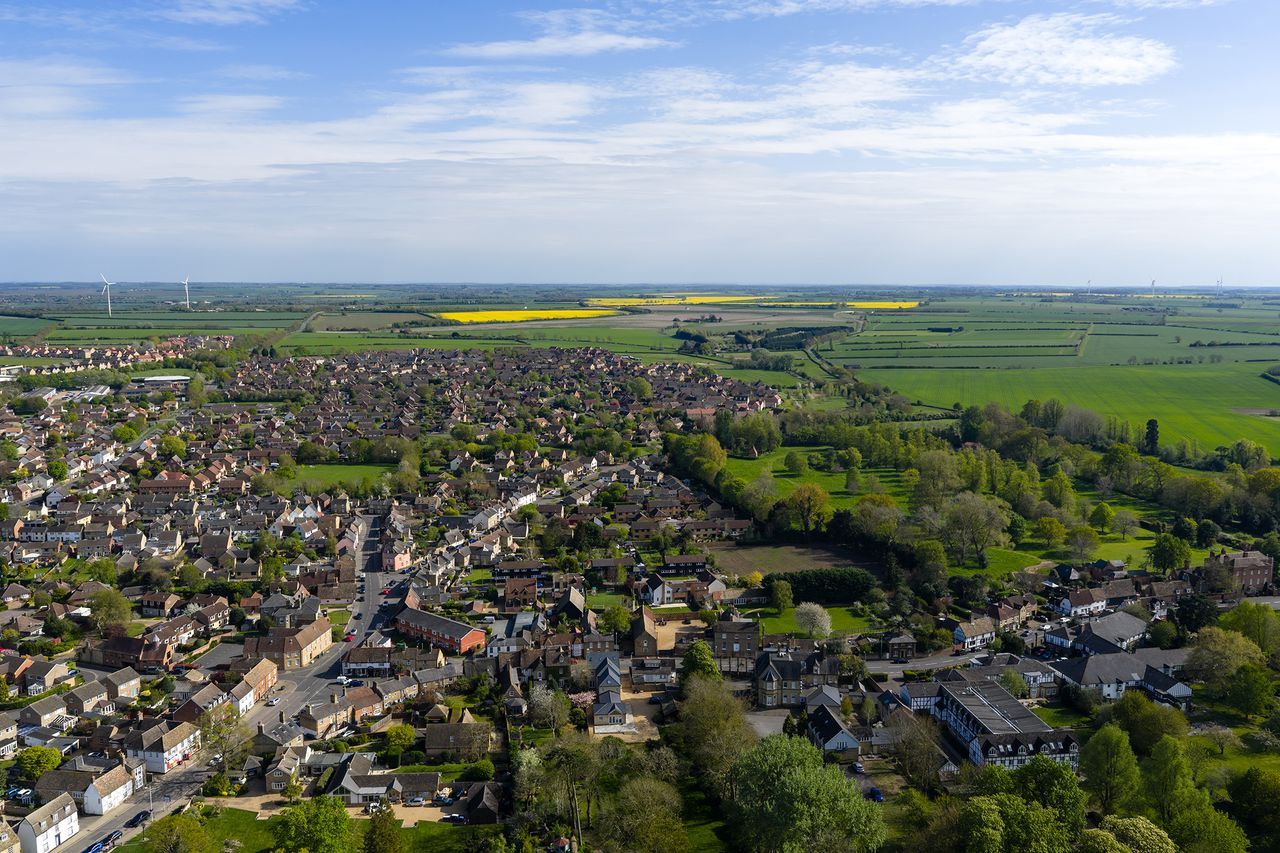 Aerial photograph of rural UK town