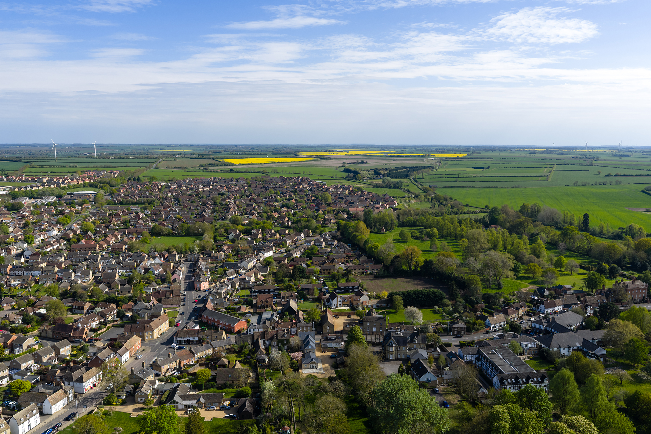 Aerial photograph of rural UK town