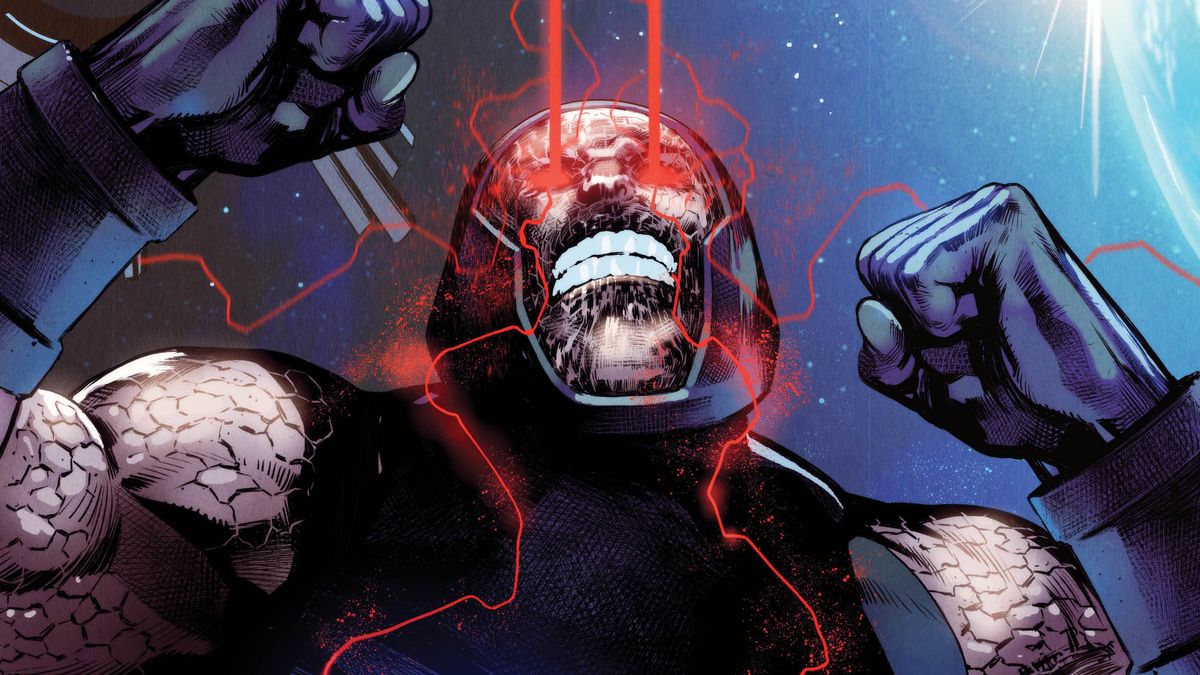 Darkseid fires his Omega Beams