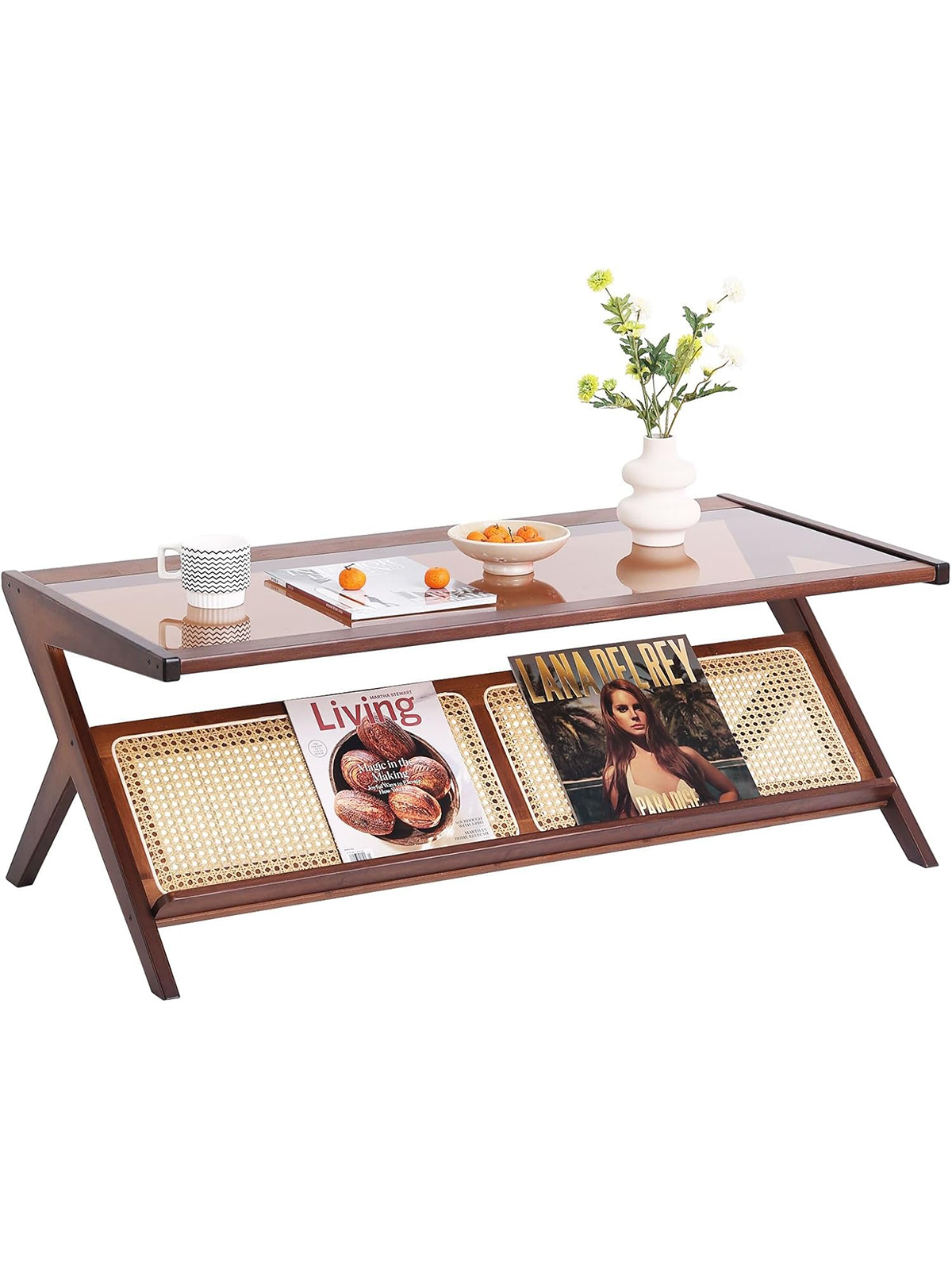 Tiita Rattan Coffee Table, Bamboo Accent Bedside Tables, Glass Nightstand Side Table, Boho Wooden End Table With Storage for Living Room,living Room, Dining Room, Tea, Home D&amp;eacute;cor