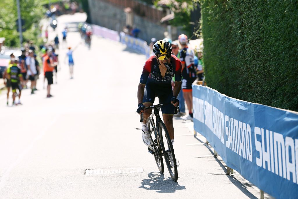 TURIN ITALY MAY 21 Richard Carapaz of Ecuador and Team INEOS Grenadiers attacks to during the 105th Giro dItalia 2022 Stage 14 a 147km stage from Santena to Torino Giro WorldTour on May 21 2022 in Turin Italy Photo by Tim de WaeleGetty Images