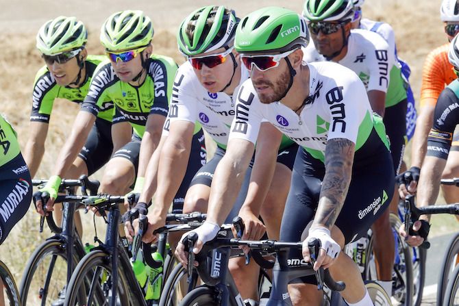 Eventual winner Giacomo Nizzolo is looked after by his Dimension Data teammates on stage 1 of the 2019 Vuelta a Burgos