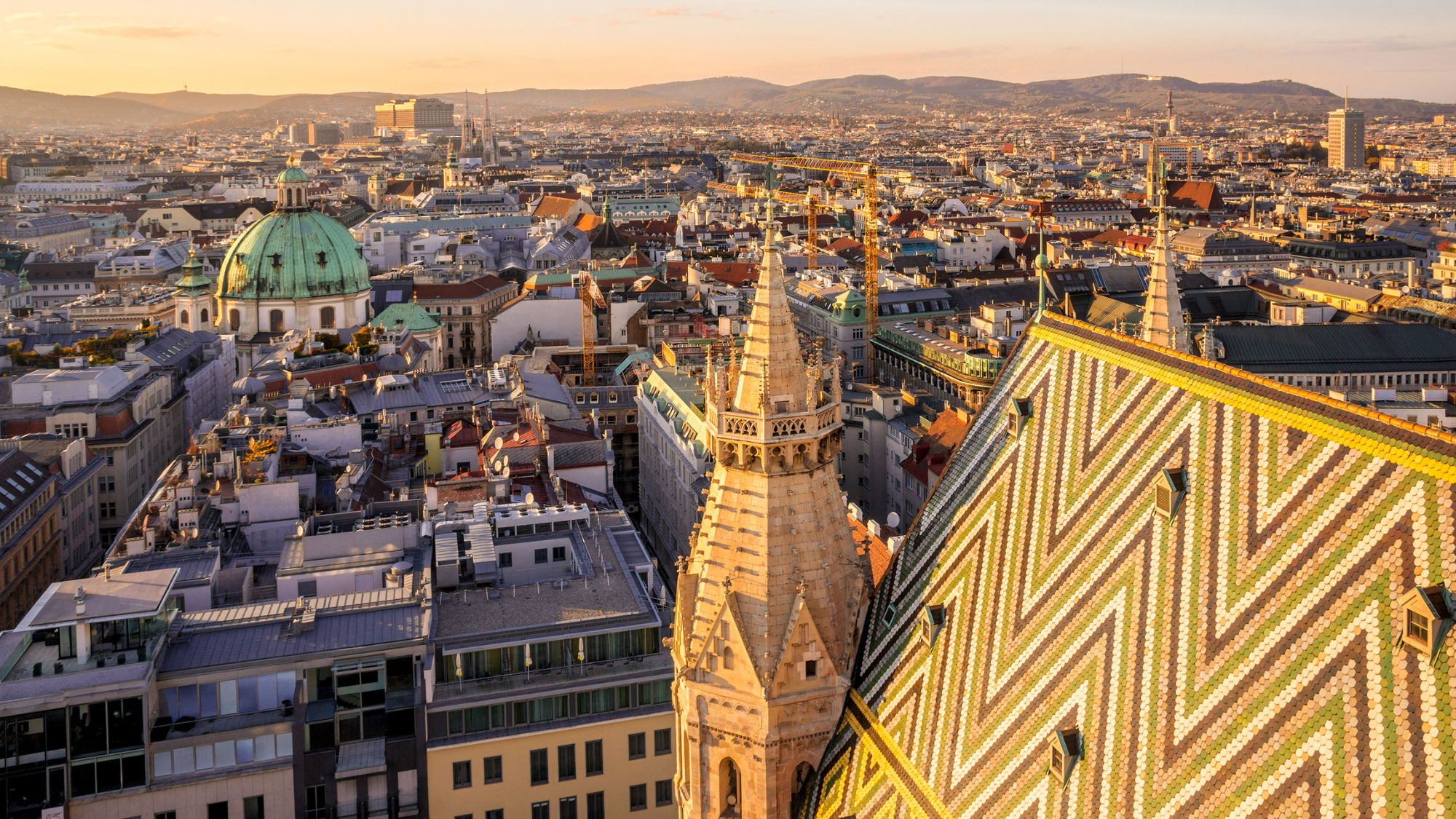 View over Vienna rooftops at sunset