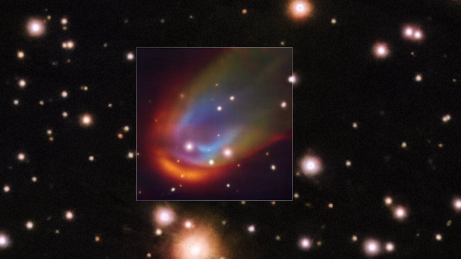 The central square image, taken with the MUSE instrument on ESO&rsquo;s Very Large Telescope, shows shock waves around the dead star RXJ0528+2838. 