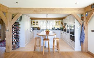 oak frame house with u shaped kitchen layout