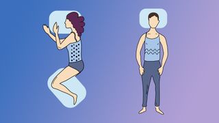 A demonstration of sleep posture, the 'applauder' position on the left, the 'soldier' position on the right