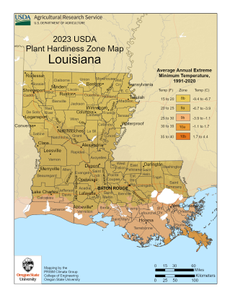 USDA Plant Hardiness Zone Map for Louisiana