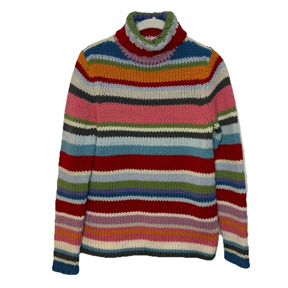 Gap Rainbow Stripe Chunky Turtleneck Sweater 2000 Holiday Vintage M Y2k