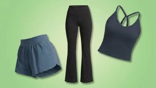 A selection of CRZ yoga items on a green background.