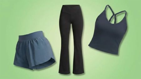 A selection of CRZ yoga items on a green background.