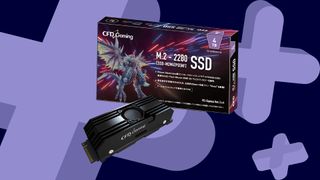 CFD Gaming Gen 5.0 PCIe SSD on GameRadar blue background