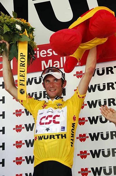 Fr&auml;nk Schleck (Team CSC) in yellow.