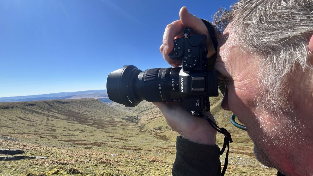 Closeup of Nikon Z5 II being used on a landscape shoot