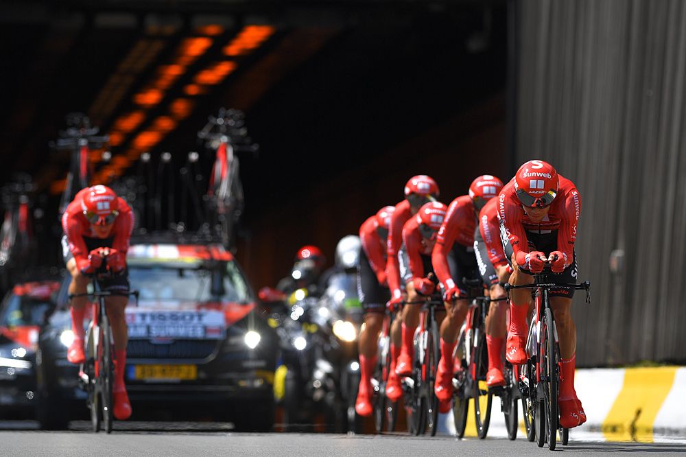 Sunweb racing the team time trial at the Tour de France