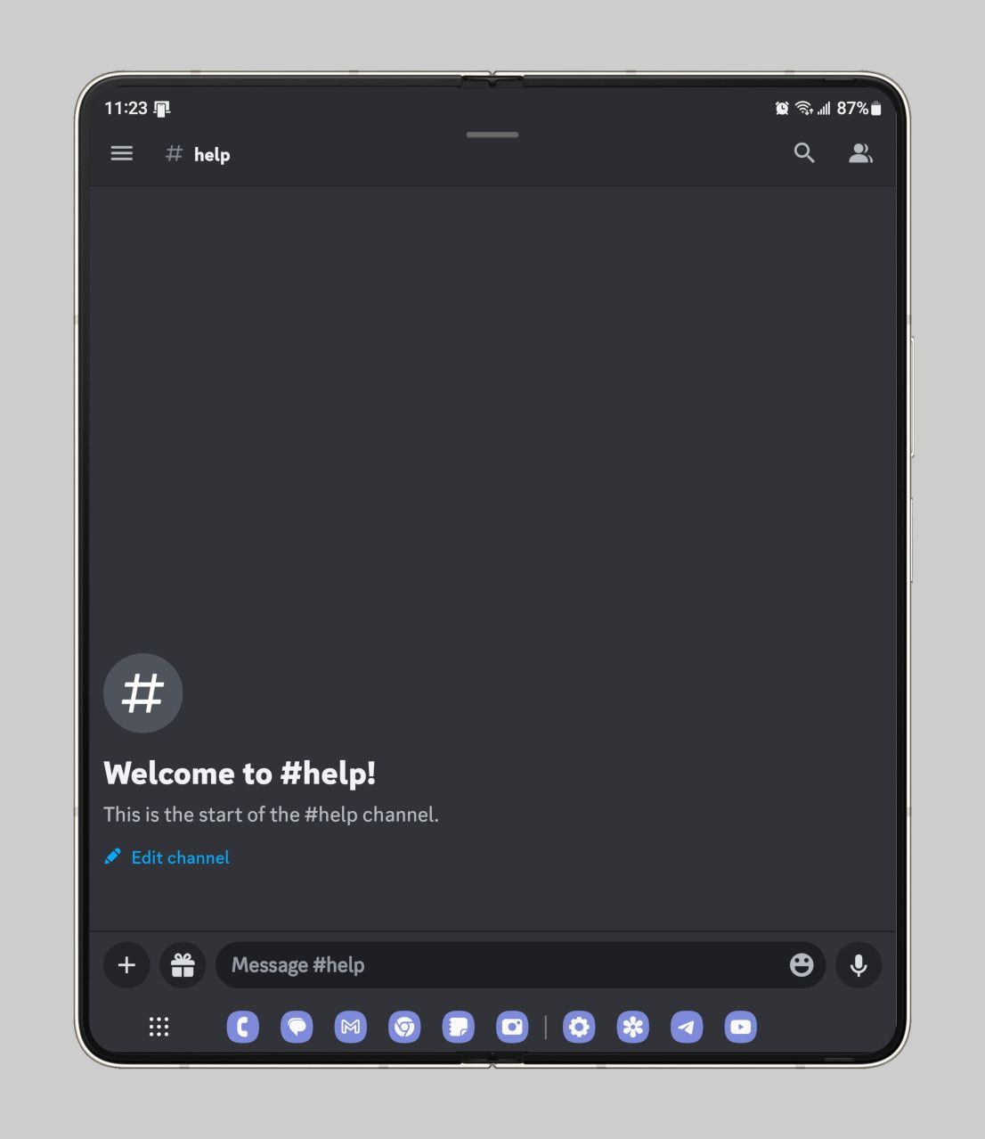 Discord in portrait mode on the Galaxy Z Fold 5
