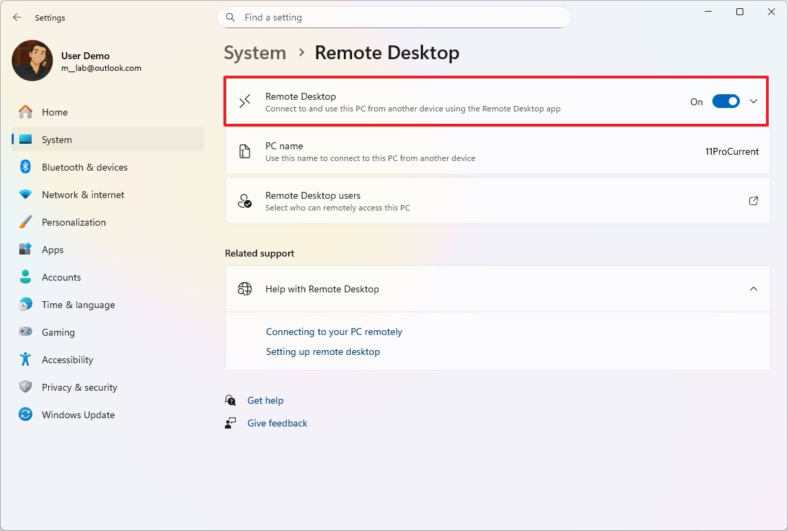 Windows 11 enable Remote Desktop