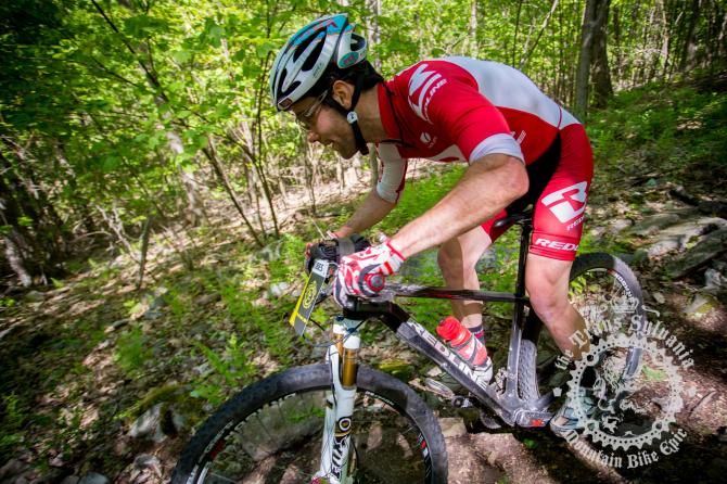 Justin Lindine (Redline/NBX) on his way to winning the time trial stage at the Trans-Sylvania Epic
