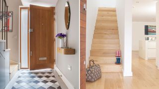 Two images side by side showing clear hallways to encourage positive energy in the home