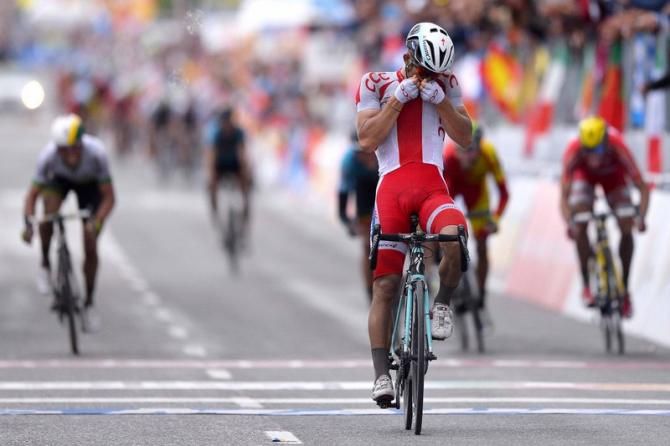 Michal Kwiatkowski (Poland) had enough time to kiss his jersey