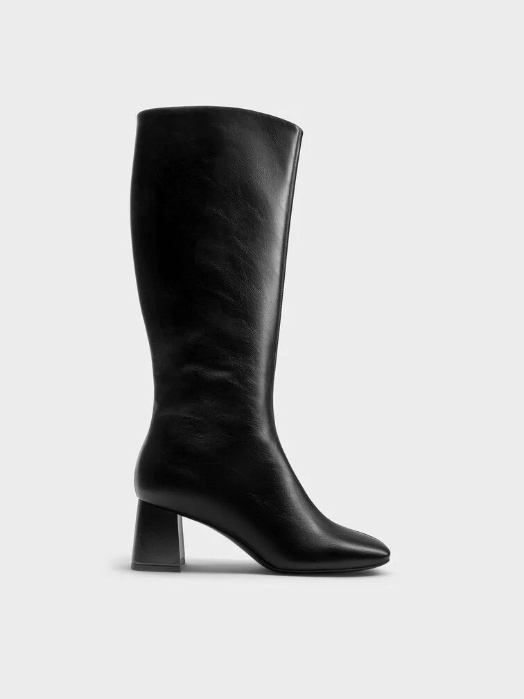 Charles &amp;amp; Keith, Square-Toe Side-Zip Knee-High Boots