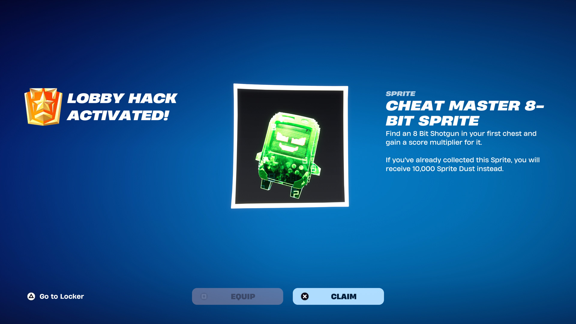 A reward received for redeeming Fortnite Lobby Hack codes