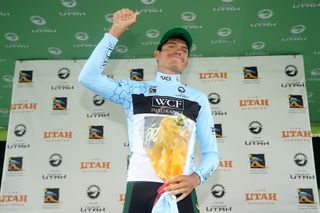 Luis Villalobos in the Best Young Rider's jersey at the Larry H. Miller Tour of Utah