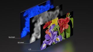 cutaway visualization of a QLED LCD display panel