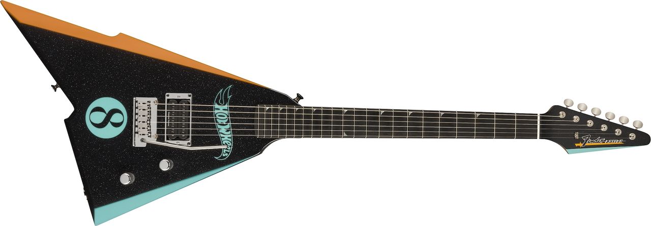 Fender Bad to the Blade Katana, Black Sparkle with Orange and Teal Green Trim